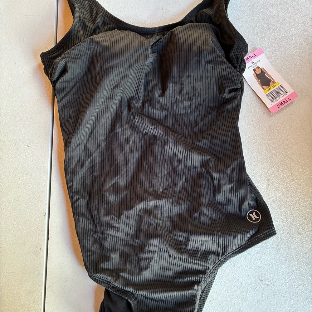Black Ribbed One-Piece Swimsuit Hurley Brand size small NWT‎